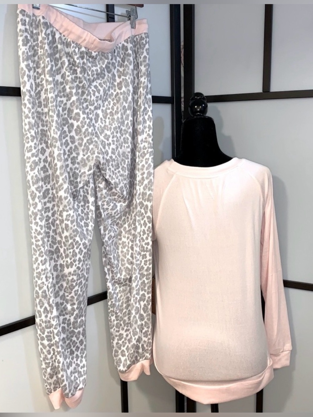 🆕WOT RAE DUNN 2-piece Pajamas ~ BE KIND~in Blush Pink & Soft Grey Animal Print - Picture 4 of 9